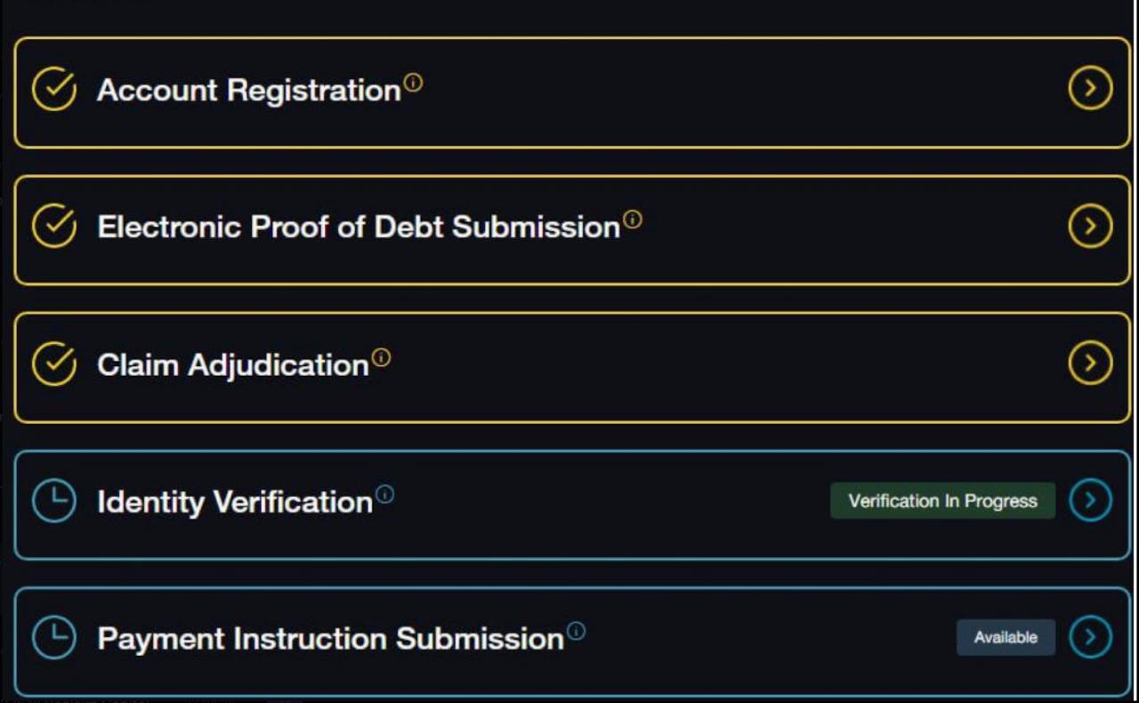 Интерфейс портала FTX PwC Bahamas: зависший статус Identity Verification In Progress