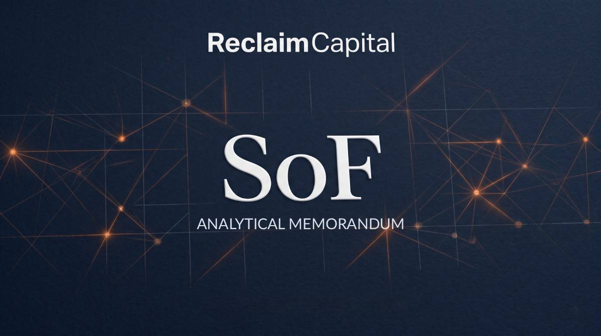 Аналитический меморандум Reclaim Capital по теме Source of Funds (SoF) в минималистичном стиле с оранжевыми финансовыми линиями. Reclaim Capital analytical memorandum on Source of Funds (SoF) in a minimalist style with orange financial grid lines. Reclaim Capital 关于资金来源 (Source of Funds, SoF) 的分析备忘录，采用带有橙色金融网格线的极简主义风格。 Memorando analítico de Reclaim Capital sobre Source of Funds (SoF) en un estilo minimalista con líneas de cuadrícula financiera naranjas.